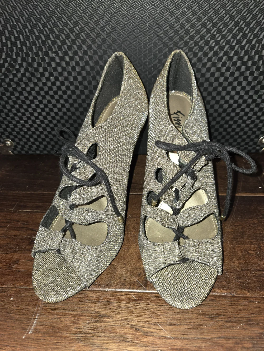 Sparkle Gold Glitter Lace-Up Peep Toe Heels